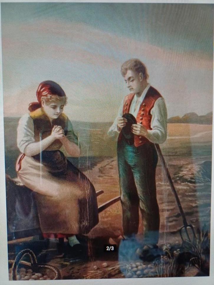 Oude ingelijste boeren voorstelling, Antiek en Kunst, Kunst | Schilderijen | Klassiek, Ophalen