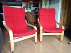 2 Poäng stoelen met rode kussens, Gebruikt, Hout, Ophalen