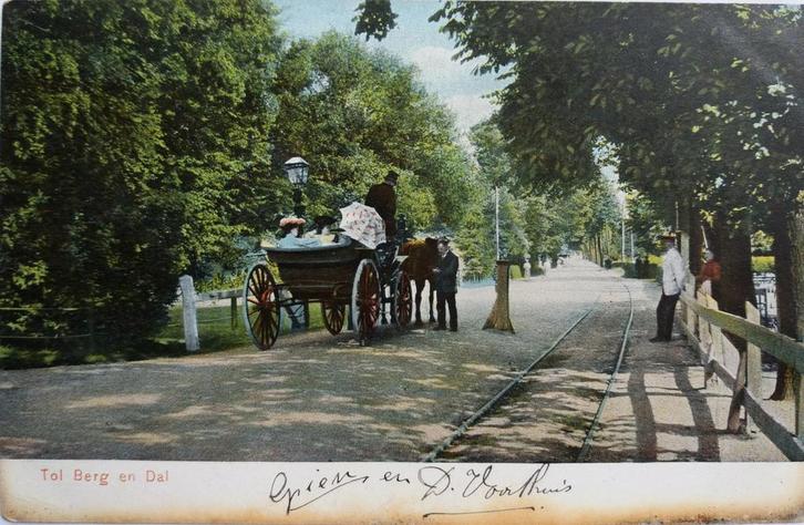 Oude gelopen(1906) kleur briefkrt:Tol betalen in Berg en Dal, Verzamelen, Ansichtkaarten | Nederland, Gelopen, Gelderland, Voor 1920