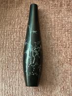 Vaas laque zwart met parelmoer inleg bamboe bloemen en vogel, Ophalen of Verzenden