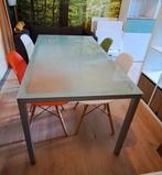 Glazen Eettafel met Aluminium Poten, Ophalen, Gebruikt, 50 tot 100 cm, Glas