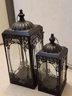 Lantaarn Windlicht Set Zwart Metaal Sierlijk, Ophalen
