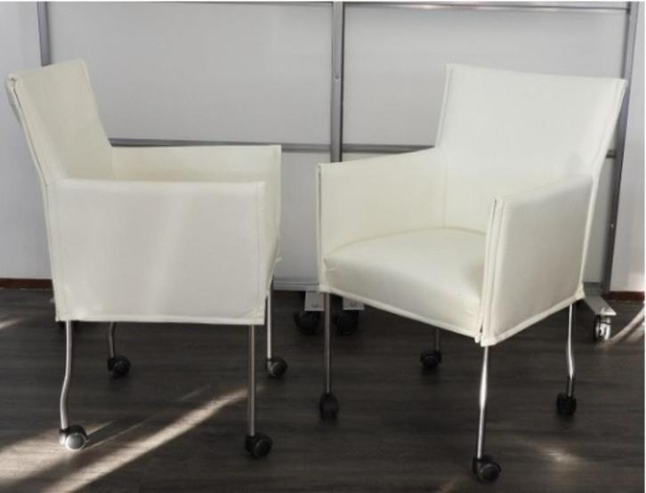 Vergaderstoel / Eetkamerstoel Milano, Wit leder, 4 stuks, Huis en Inrichting, Stoelen, Zo goed als nieuw, Vier, Leer, Metaal, Wit