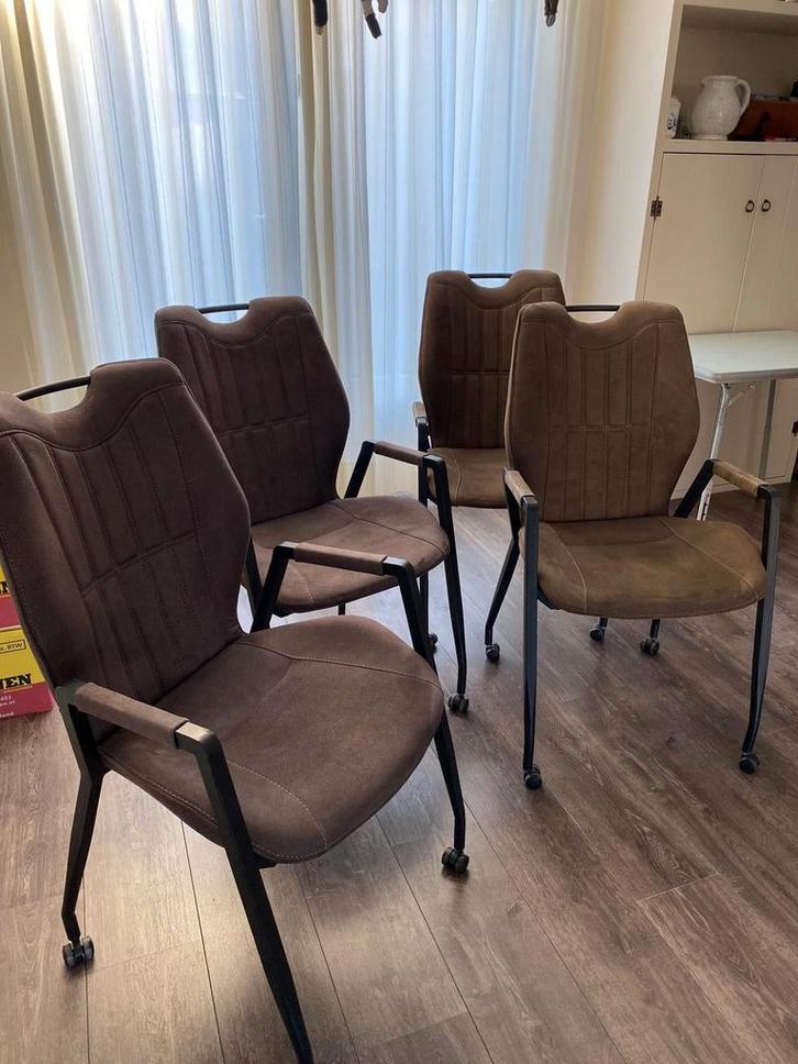 4 moderne eetkamerstoelen, antraciet & groen, vlekbestendig, Huis en Inrichting, Stoelen, Zo goed als nieuw, Vier, Overige kleuren