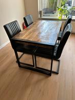 Eettafel met 4 stoelen - Industrieel Design, Huis en Inrichting, Stoelen, Ophalen, Gebruikt, Zwart, Vier