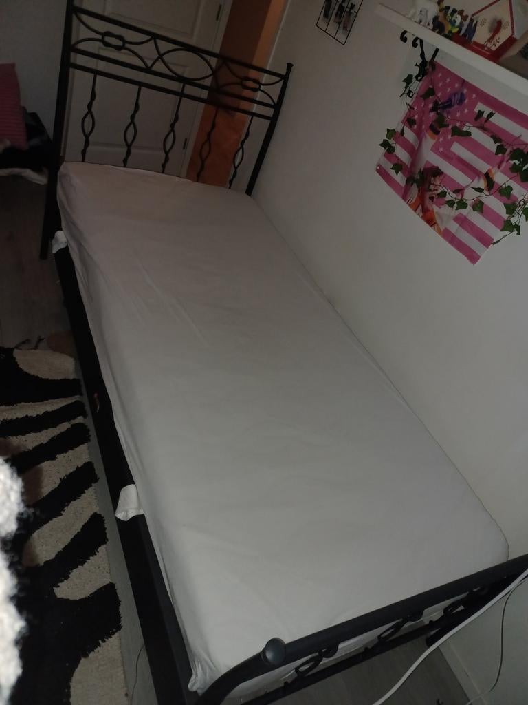 Mooi stevig bed zonder matras, Ophalen, 90 cm, Eenpersoons, Zwart