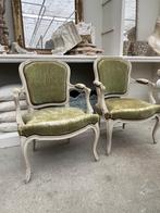 Oude Franse Stoeltjes - Set van 2 Groene Stoelen Antiek Stij, Antiek en Kunst, Antiek | Meubels | Stoelen en Banken, Ophalen