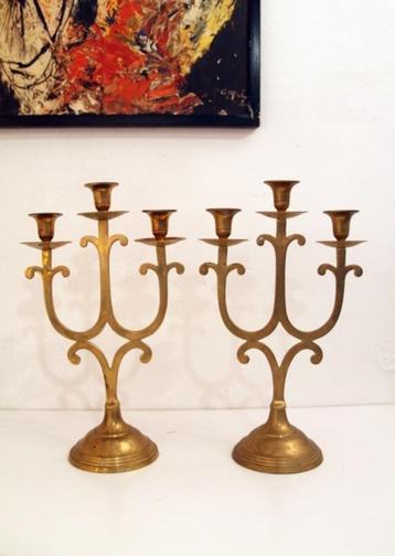 2x Jugendstil messing kandelaren - vintage design beschikbaar voor biedingen