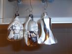 3 oude kerstballen huisje gitaar klokje van glas ,, Diversen, Kerst, Ophalen of Verzenden, Gebruikt