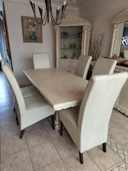 Eettafel met 6 Lederen Stoelen, Huis en Inrichting, Complete eetkamers, Gebruikt, 4 tot 6 stoelen, Ophalen