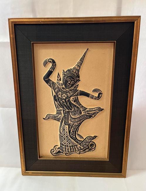 Origineel oud Thaise reliëf in prachtige oude lijst, Antiek en Kunst, Kunst | Niet-Westerse kunst, Ophalen of Verzenden