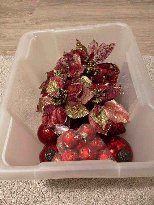 Kerstballen en decoraties in opbergbakken, Huis en Inrichting, Woonaccessoires | Overige, Zo goed als nieuw, Ophalen