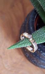 Pracht 14 karaat gouden tri-color damesring met diamant😍, Gebruikt, ., Ophalen of Verzenden, Met edelsteen