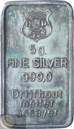 Zilver 999/1000 - Baar 5 gram Drijfhout, Ophalen of Verzenden, Zilver