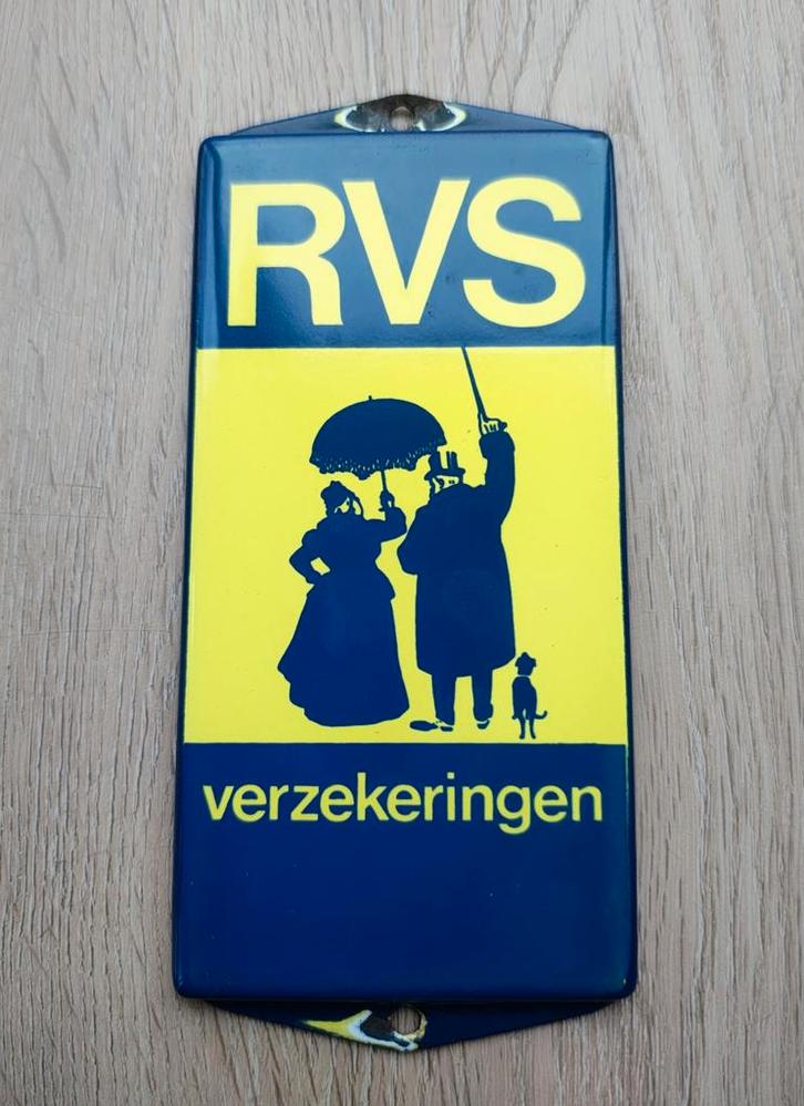 RVS verzekeringen emaille bordje, Verzamelen, Merken en Reclamevoorwerpen, Reclamebord, Ophalen of Verzenden