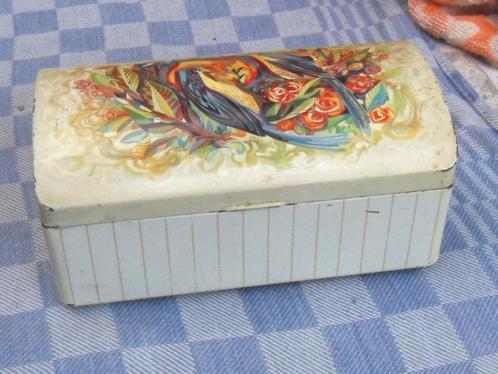 oud blik/ voorraadblik/ snoepjesblik met vogels, Antiek en Kunst, Antiek | Keukenbenodigdheden, Ophalen of Verzenden