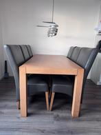 Mooie licht eiken eethoek met 6 leren stoelen, Huis en Inrichting, Complete eetkamers, Ophalen of Verzenden, Gebruikt