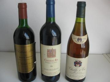 3 Verschillende ongeopende flessen wijn uit 1988, 1993 ,1996 beschikbaar voor biedingen