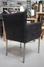 Luxe eetkamerstoel Forward Jess Design geschuurd leer zwart, Huis en Inrichting, Stoelen, Ophalen, Zwart, Zo goed als nieuw, Metaal