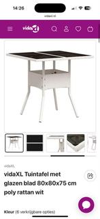 vidaXL Tuintafel 80x80x75 cm Poly Rattan Wit, Ophalen of Verzenden, Nieuw, Vierkant, Wicker