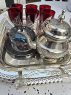 Marokkaanse theeset zilver met 6 glazen, Huis en Inrichting, Keuken | Servies, Glas of Glazen, Gebruikt, Ophalen of Verzenden