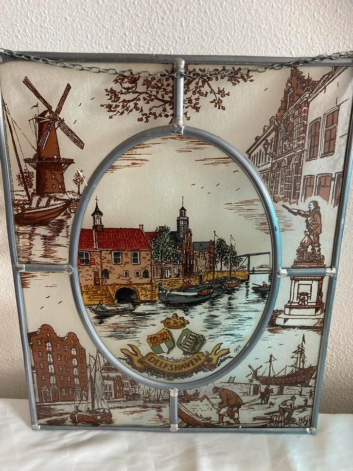 Glas in Lood Paneel Delfshaven Rotterdam, Antiek en Kunst, Kunst | Overige Kunst, Ophalen of Verzenden
