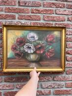vintage bloemen schilderij met barok lijst, Ophalen of Verzenden