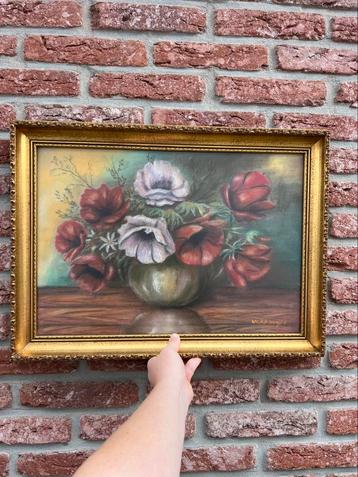 vintage bloemen schilderij met barok lijst beschikbaar voor biedingen