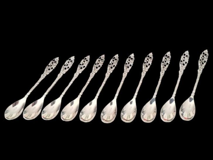 Set van 10 st zwaar verzilverde GERO mokkalepeltjes, Antiek en Kunst, Antiek | Goud en Zilver, Zilver, Ophalen of Verzenden