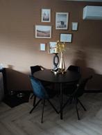 Eettafel zwart rond 105 cm met 4 stoelen, Huis en Inrichting, Ophalen of Verzenden, Zo goed als nieuw, 4 tot 6 stoelen