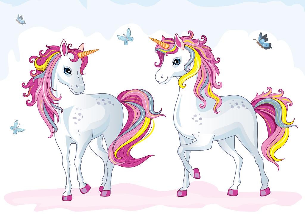 Eenhoorn fotobehang Duo, Unicorn vlies behang, Ook op maat, Ophalen of Verzenden, Nieuw, Wanddecoratie