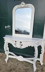Witte Console barok Tafel met Spiegel, Antiek en Kunst, Ophalen of Verzenden, Rechthoekig, 100 tot 150 cm, 150 tot 200 cm