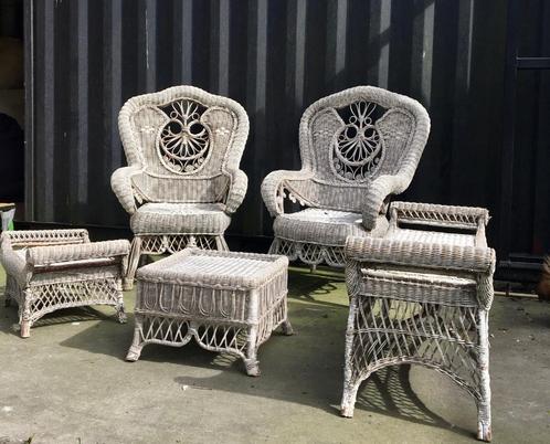 Antieke Victoriaanse rotan tuinset 1900 wicker rattan bamboe, Antiek en Kunst, Curiosa en Brocante, Ophalen