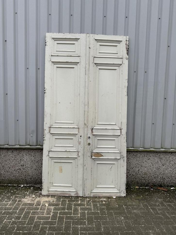 Antike set openslaande deuren 76 x296, Doe-het-zelf en Verbouw, Deuren en Horren, Gebruikt, Binnendeur, 215 cm of meer, 120 cm of meer