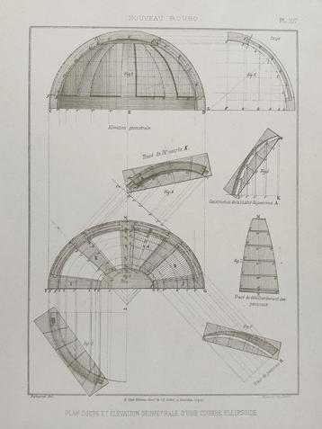 Originele litho 1900 – Koepel houtbewerking antieke prent beschikbaar voor biedingen