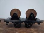 Vintage Speelgoed  blikken Treinwagon  met Houten Rollen, Ophalen of Verzenden