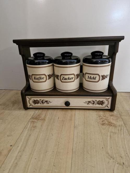 Oud keukenrek,lade+voorraadpotten,voorraadbussen,retro,vinta, Antiek en Kunst, Curiosa en Brocante, Ophalen of Verzenden