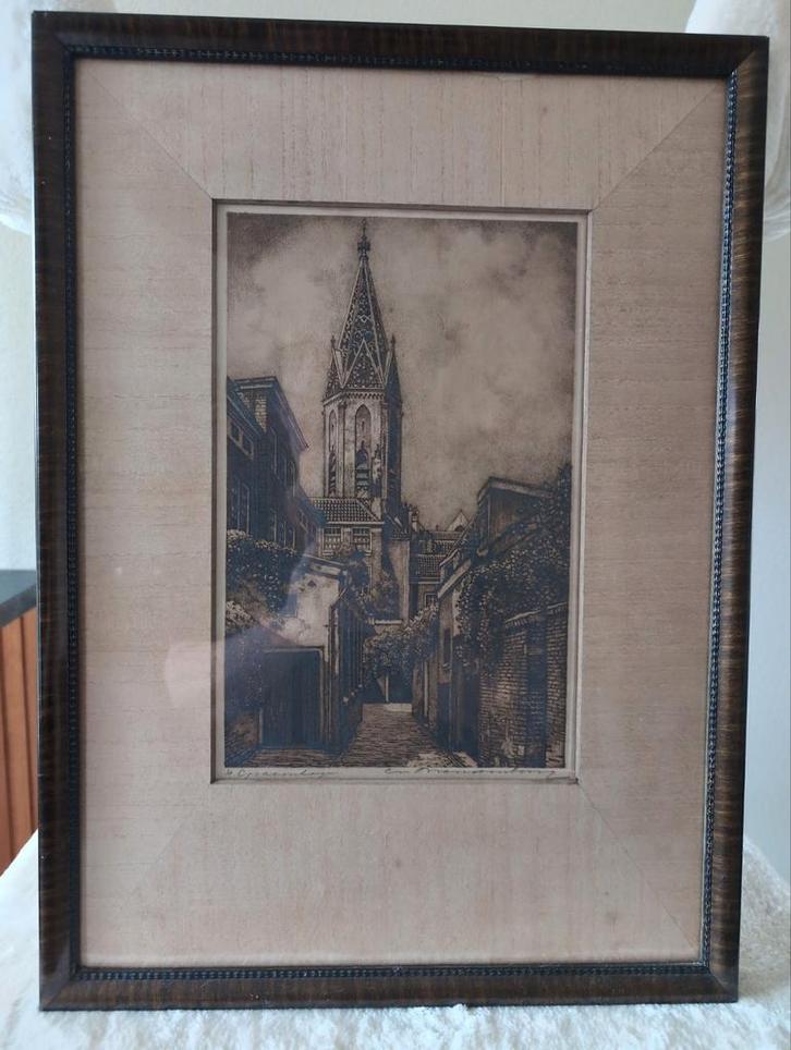 Ets Cornelis Brandenburg - St. Jacobstoren Den Haag, Antiek en Kunst, Kunst | Etsen en Gravures, Ophalen of Verzenden