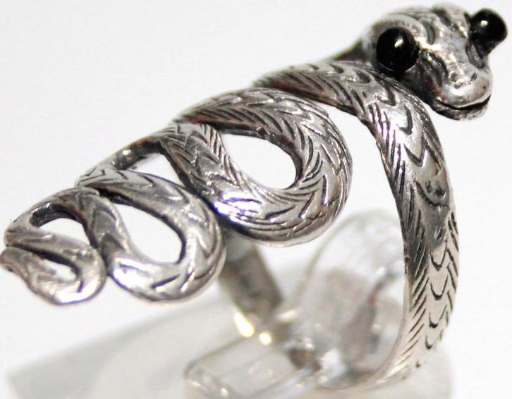 Schitterende Sterling Zilver Slangen Ring, Sieraden, Tassen en Uiterlijk, Antieke sieraden, Ring, Zilver, Met edelsteen, Verzenden