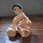 houten trek popje op fiets, Ophalen of Verzenden, Zo goed als nieuw, Duw- of Trekspeelgoed