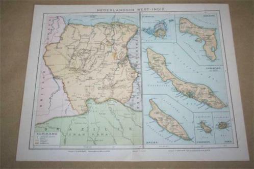 Antieke kaart Suriname Curacao Aruba enz circa 1900 !!, Boeken, Atlassen en Landkaarten, Gelezen, Ophalen of Verzenden
