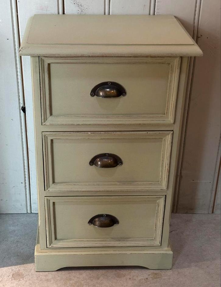 Brocante kastje 3 lades - ladekastje - groen, Huis en Inrichting, Kasten | Ladekasten, Gebruikt, Minder dan 100 cm, Minder dan 50 cm
