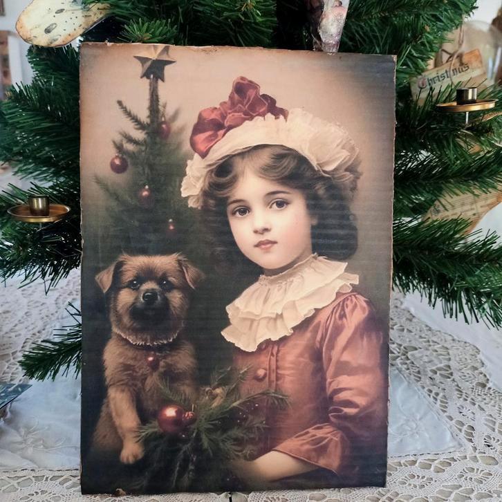 🌲mooi Victoriaans kerstmeisje & hondje🌲, Antiek en Kunst, Curiosa en Brocante, Verzenden