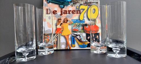 4 longdrink glas cilinder vorm met een luchtbel zware voet, Huis en Inrichting, Keuken | Servies, Zo goed als nieuw, Glas of Glazen