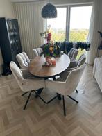 Industriële Eetkamertafel + 6 Stoelen - Zo Goed Als Nieuw, 100 tot 150 cm, Teakhout, 200 cm of meer, Ophalen of Verzenden