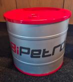 Vintage Bi Petrol Blikken Ton met Deksel, Ophalen