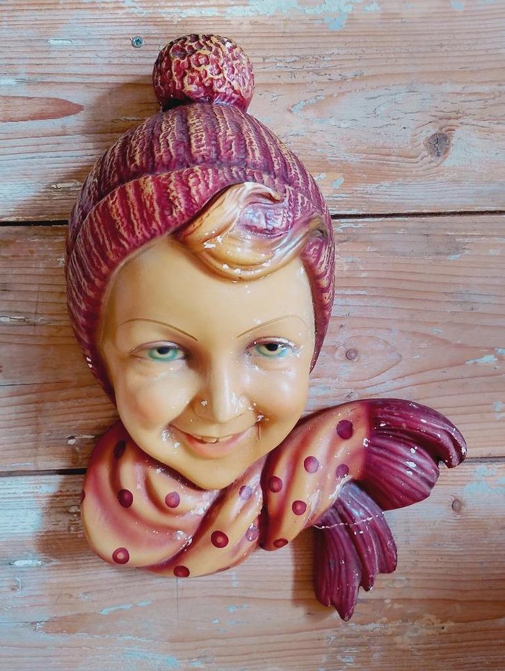 Vintage winter meisje gips sculptuur groot model, Antiek en Kunst, Curiosa en Brocante, Ophalen of Verzenden