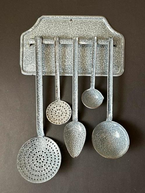 Grijs Gewolkte Emaille Lepelrek, Antiek en Kunst, Antiek | Emaille, Ophalen of Verzenden