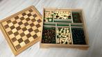 Houten dambord schaakbord + backgammon spelbord + opbergdoos, Ophalen of Verzenden, Zo goed als nieuw