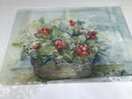 Aquarel - bloemenmand - ingelijst - gesigneerd, Antiek en Kunst, Kunst | Schilderijen | Klassiek, Ophalen of Verzenden